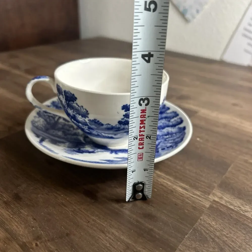 VTG Tea Cup and Saucer Hand Painted Lakeview Blue & White Japan By Nasco Crazing - Picture 12 of 12